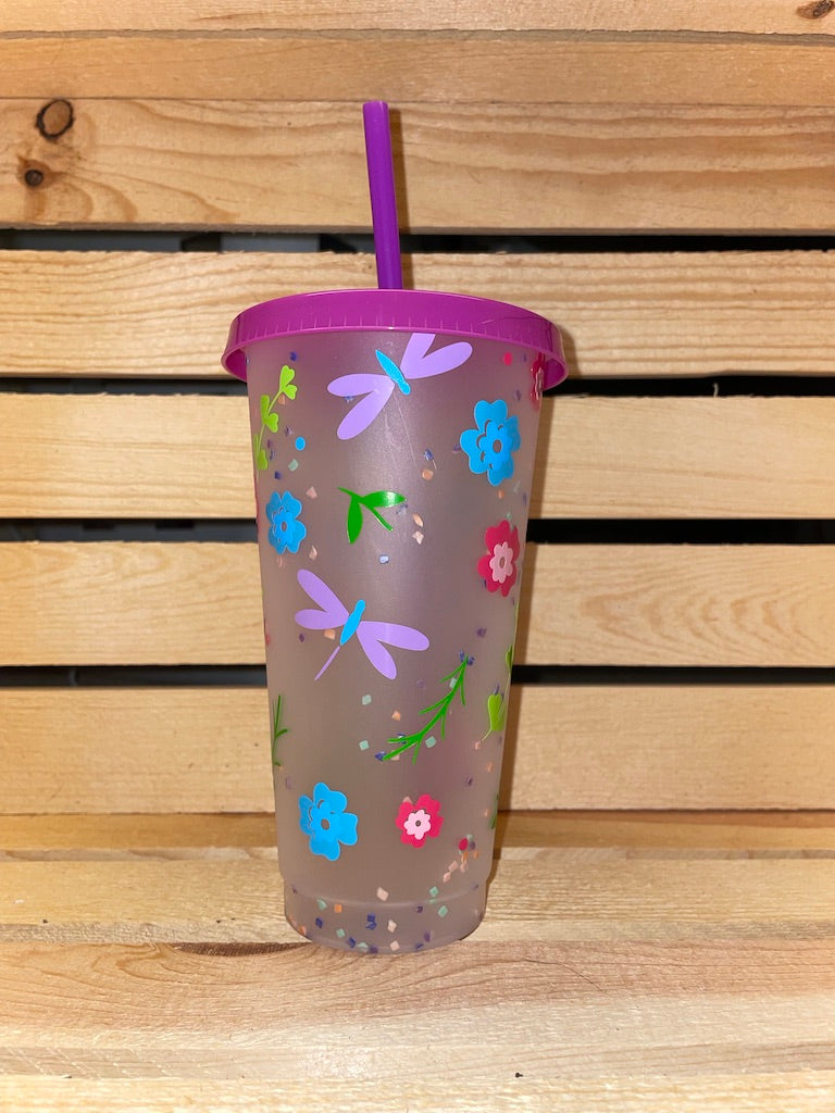24oz Reusable Frosted plastic Iced cold cups with lid and straw – The  Purple Dragonfly Cottage