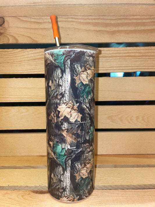 Camoflauge Stainless Steel Tumbler 20oz with Lid and Straw