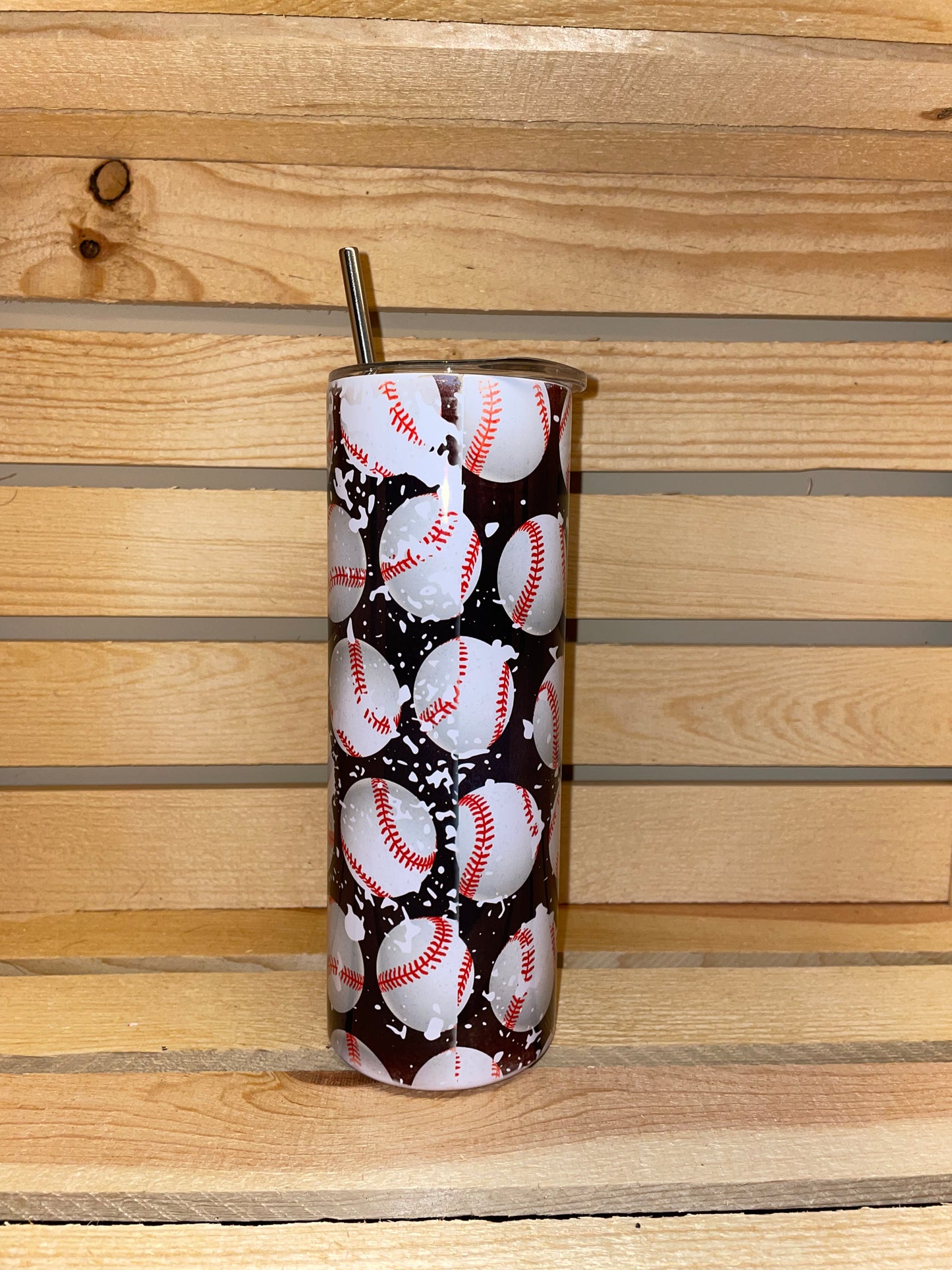 Baseball Mom Messy Bun Stainless Steel Tumbler 20oz with Lid and Straw