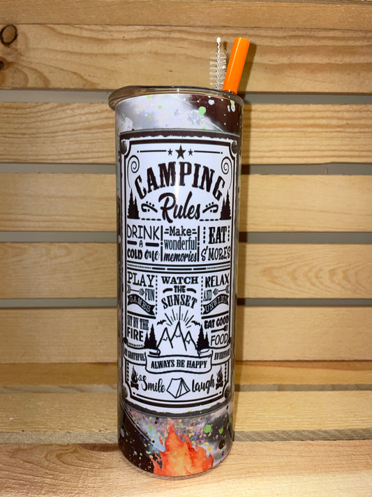 Camping Rules Stainless Steel Tumbler 20oz with Lid and Straw
