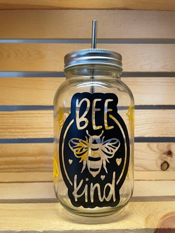 Bee Kind Mason Jar Cup