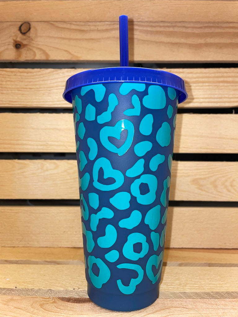 Turquoise Cheetah Cold Cup 24oz