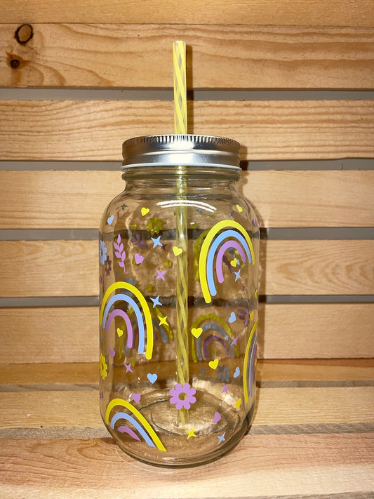 Pastel Rainbow Mason Jar Cup