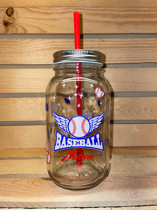 Baseball Mom Mason Jar Cup