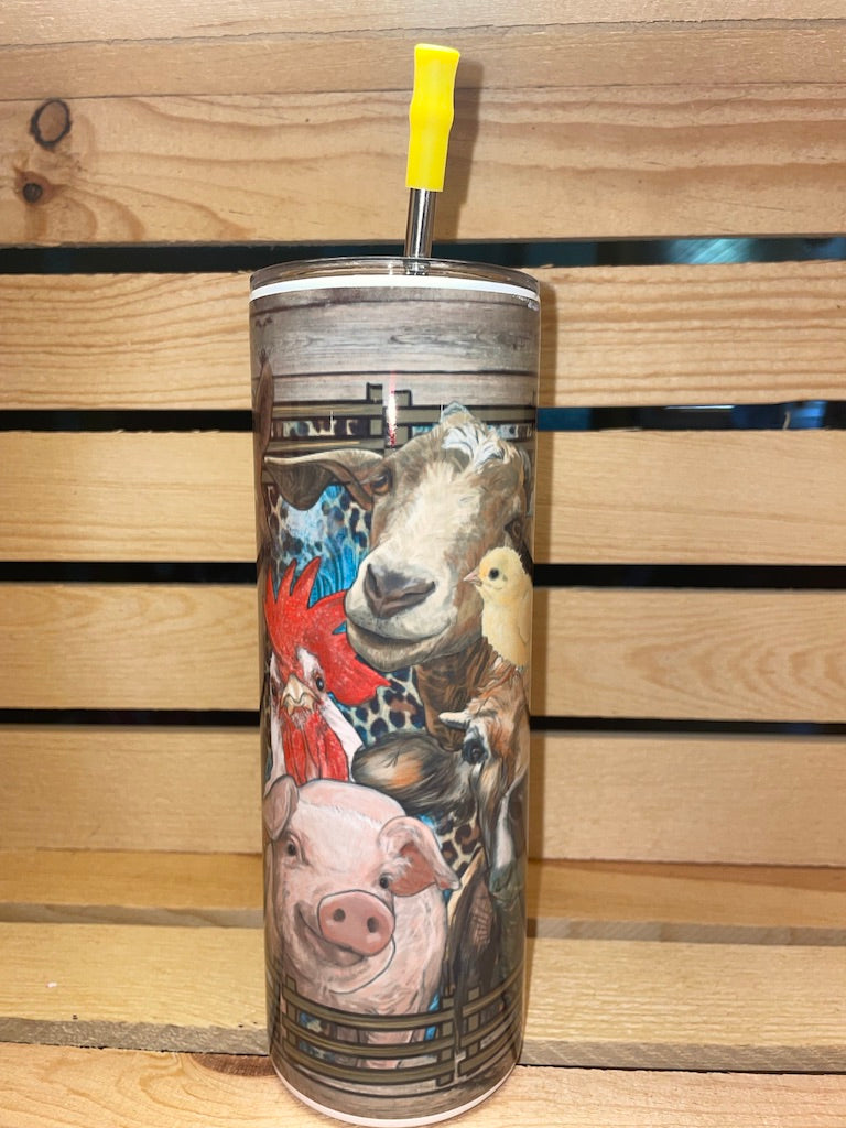 Farm Animals Stainless Steel Tumbler 20oz with Lid and Straw