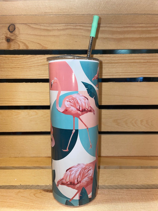 Retro Flamingo Stainless Steel Tumbler 20oz with Lid and Straw