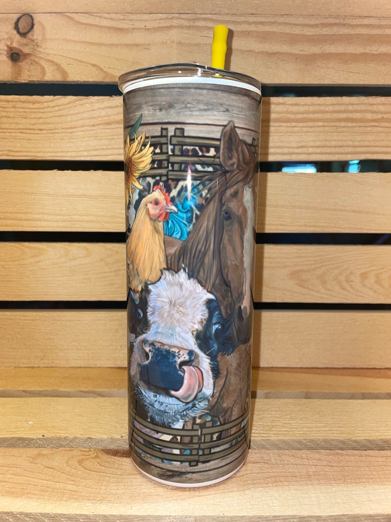 Farm Animals Stainless Steel Tumbler 20oz with Lid and Straw