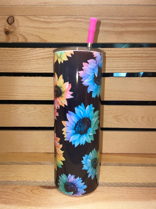Neon Sunflowers Stainless Steel Tumbler 20oz with Lid and Straw