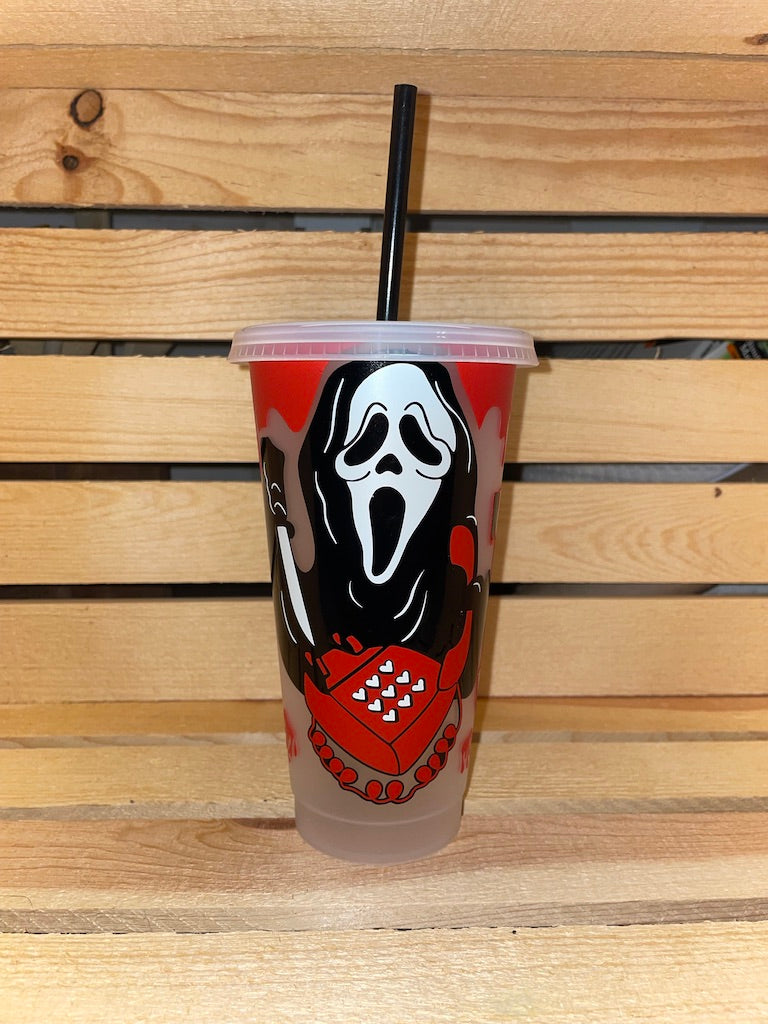 No you hang up- (scream movie) Glass Cups With Lids And Straws, Reusab –  QBA Creations