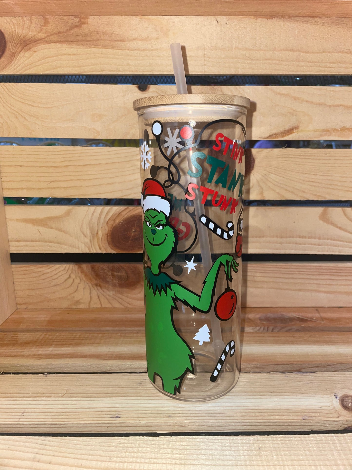 Merry Grinchmas 25oz Libbey with Bamboo Lid & Straw